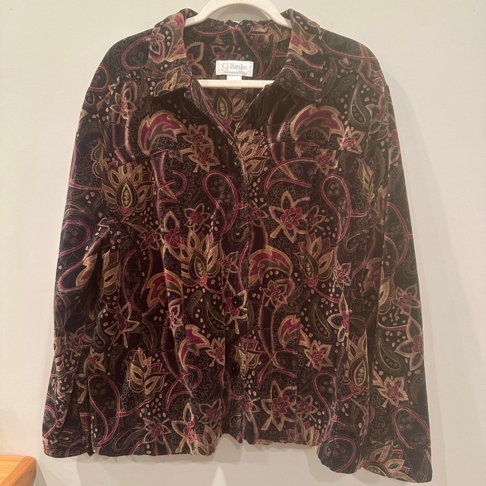 Crushed Velvet Vintage Paisley Jacket Brown Burgundy Gold Whimsigoth Sz 1X - Picture 14 of 14